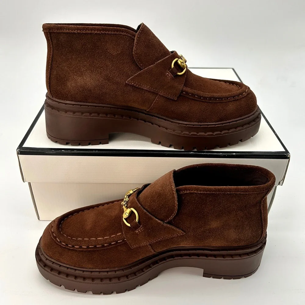 Steve Madden Presly Bootie Womens Size 8.5‎ Brown Suede Block Heel NEW